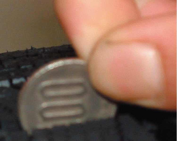 100円玉を使ったタイヤの溝チェック方法