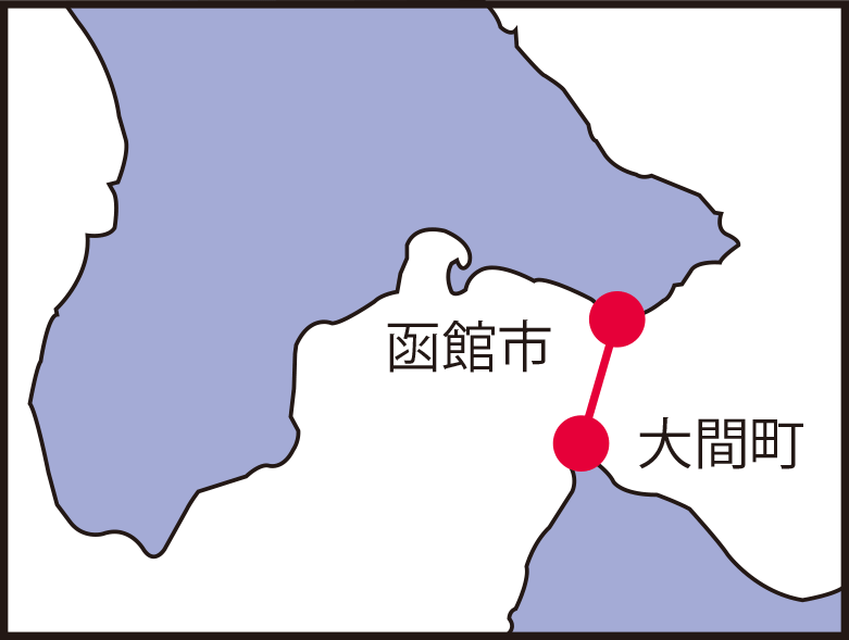 函館市と大間町の位置関係図
