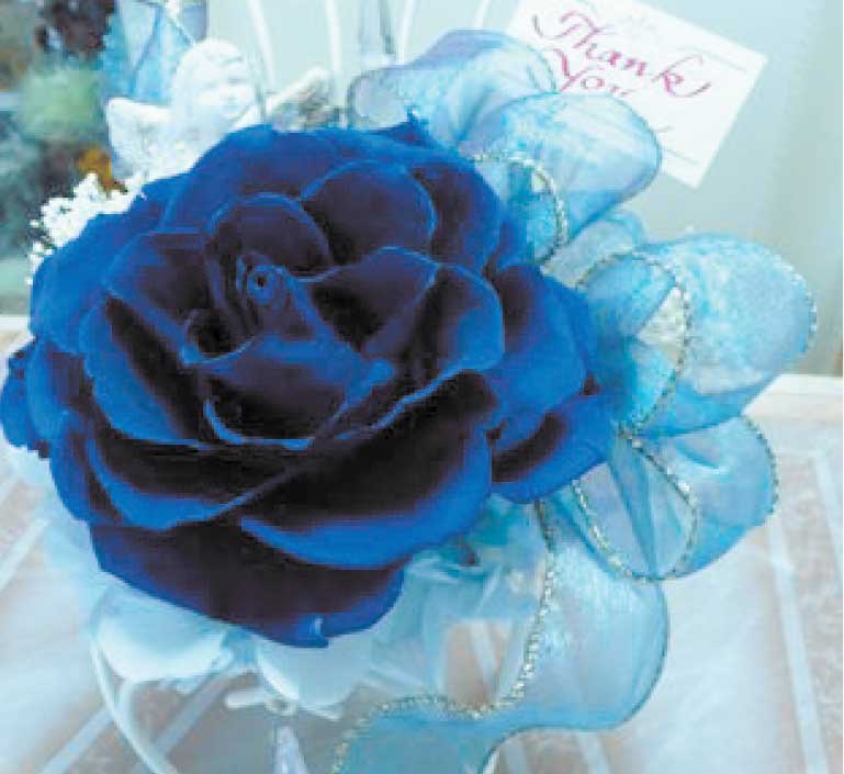 花サロンアトリエミュゼで作った青いバラのプリザーブドフラワー