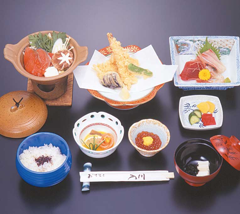 湯元入川のお刺身・天ぷら定食